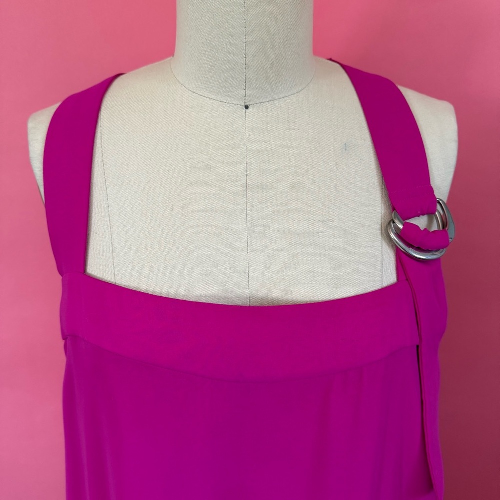 Vintage Kenzo Paris Pleated Flowy Drop Waist Magenta Midi Dress 38 - Picture 5 of 17